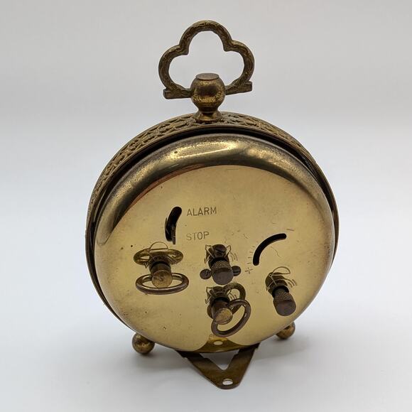 Vintage Gold Tone Happy Home Alarm Clock Filigree West Germany Luminous - *As Is - Picture 6 of 8